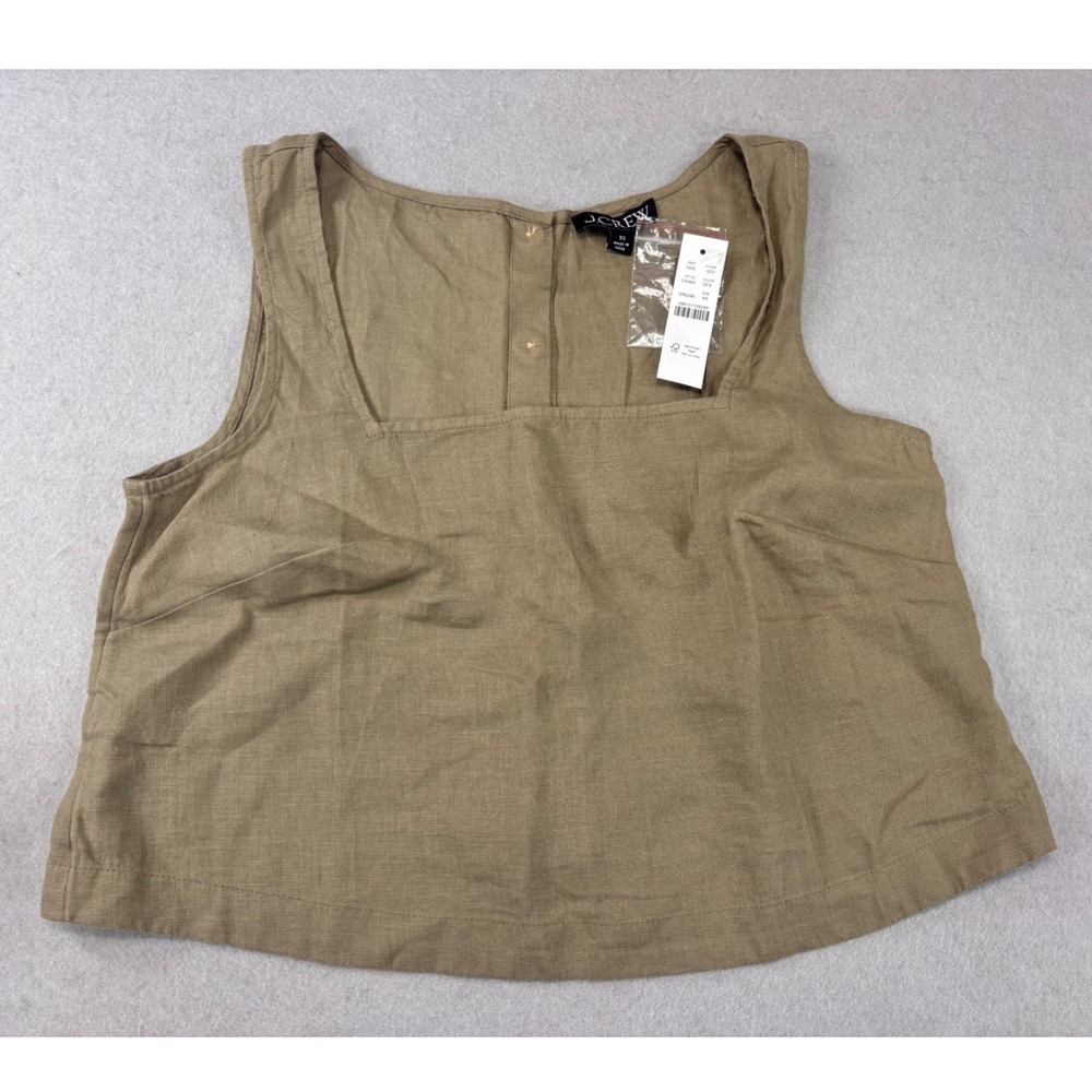 NWT J. Crew 100% Linen XS button back crop tank top olive beige
